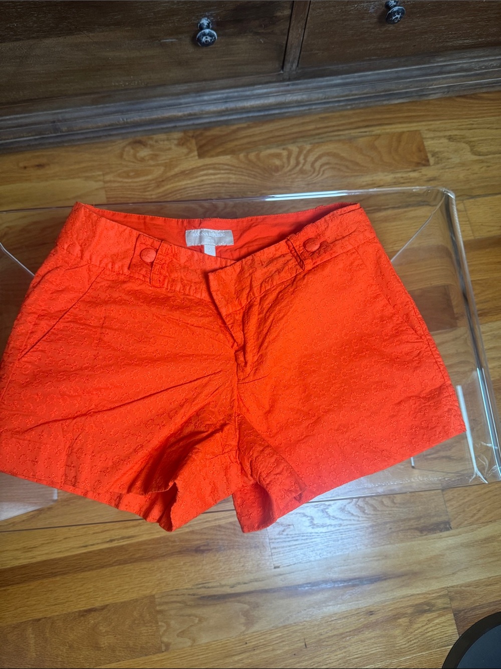 Banana Republic Bright Orange High-Waist Eyelet Shorts